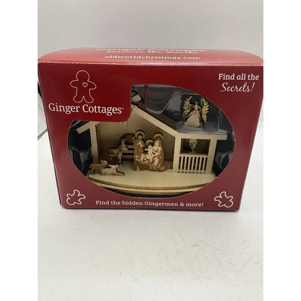 Old World Christmas Ginger Cottages Nativity Ornament Wooden New In Box